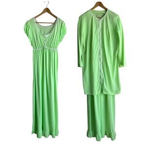Formfit Rogers Vintage 70s 2 Piece Set Long Nightgown and jacket Lime Green M